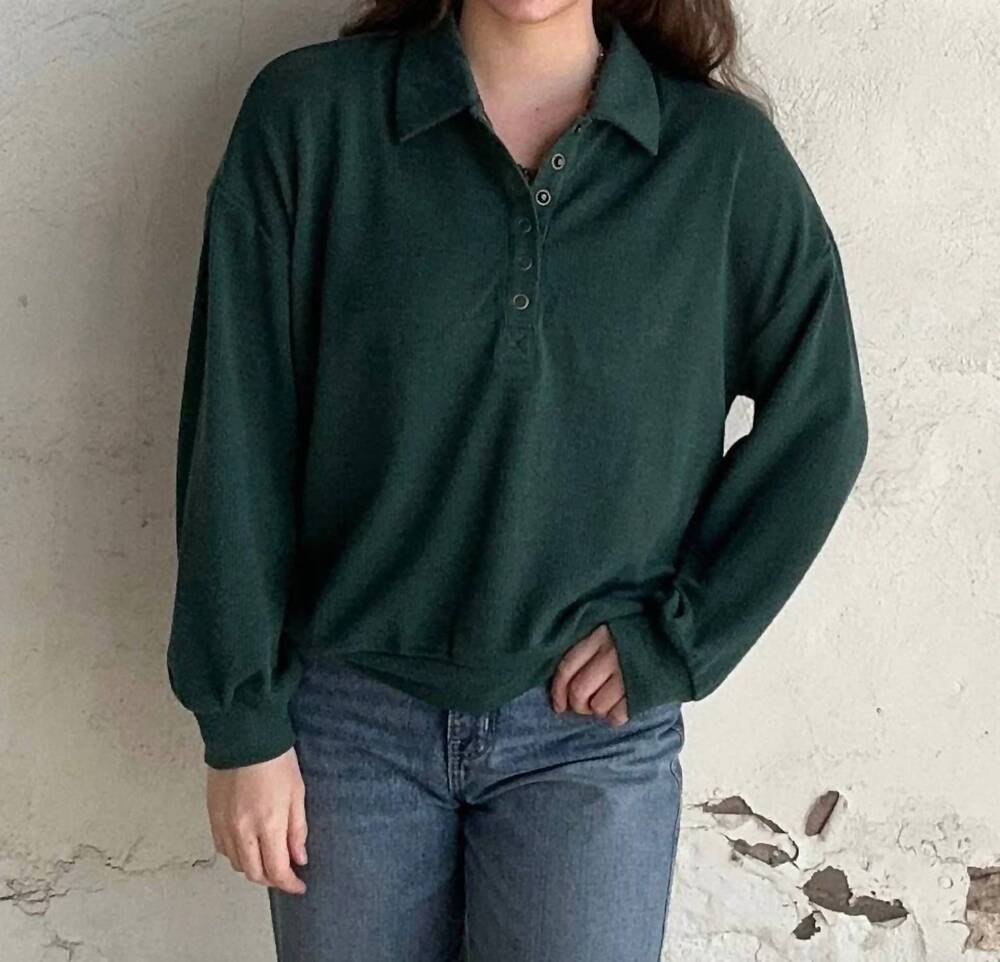 NEW BLU PEPPER collared half snap knit long sleeve sweatshirt in forest green
